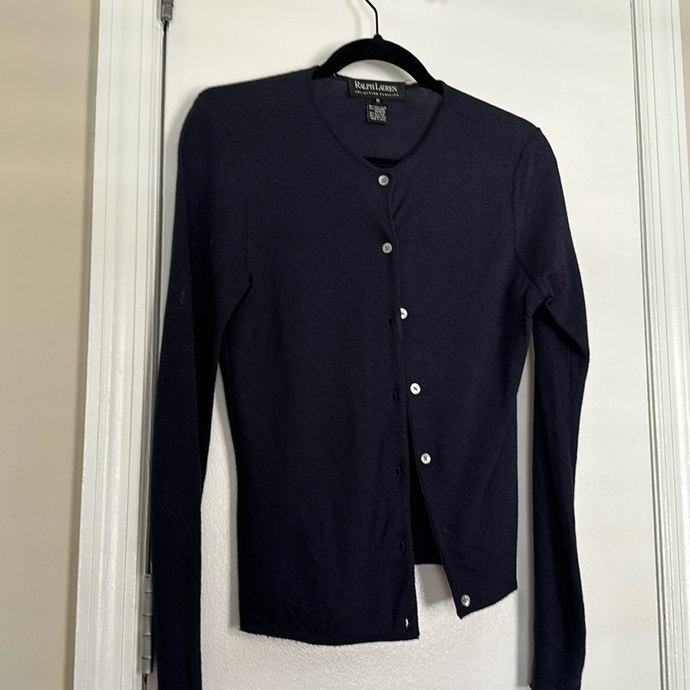 RALPH LAUREN Sweater Womens Medium Navy Blue Slim fit Cashmere Blend Cardigan